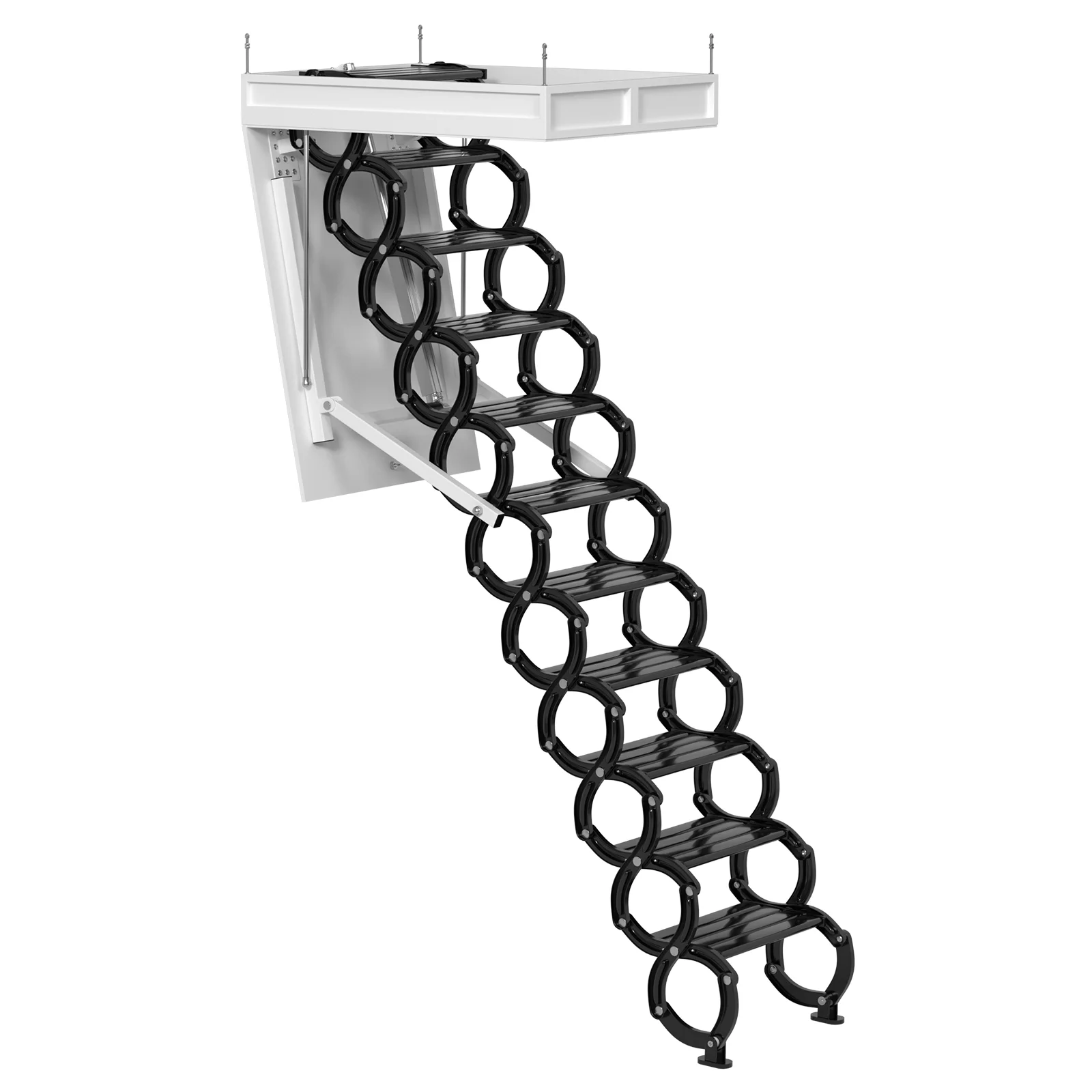 TOPTENG 11 Steps Electric Ceiling Ladder electirc Attic Wall Ladder  Stairs Aluminum Folding Ladder Pull Down 9.5ft Ladder with Remote for loft Home