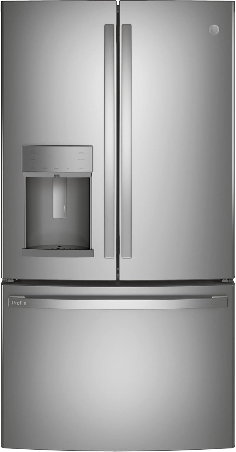 GE PROFILE PYE22KYNFS 36" Counter-Depth Bottom Freezer with French Door Twin Chill Evaporator Quick Space Shelf and LED Lighting in Fingerprint Resistant Stainless Steel
