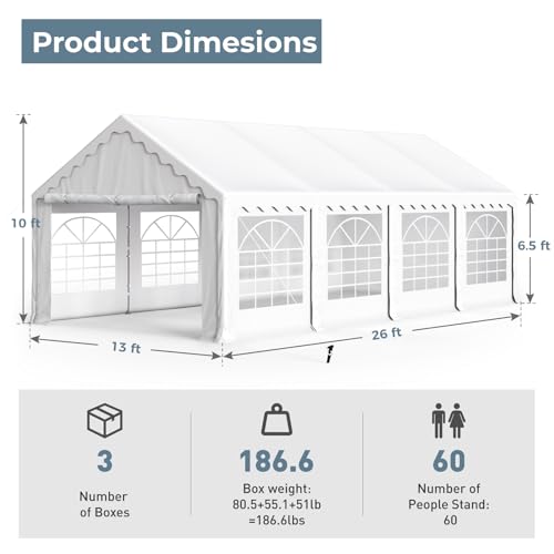 GREEN PARTY 20x40FT Party Tent Heavy Duty, Large Wedding Event Shelters with 7 Carry Bags & Removable Sidewalls, Outdoor Canopy Gazebo Commercial Tents for Parties Carport Camping Garden Patio
