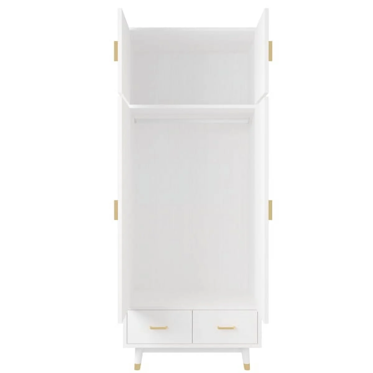 SYTHERS 4 Door Wood Wardrobe Bedroom Closet with Clothing Rod inside Cabinet and 2 Drawers for Storage, White(31.5"L x20.5"W x70.9"H)