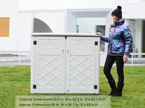 KINYING Horizontal Outdoor Storage Shed,47 Cu.ft Resin Outdoor Storage Cabinet Waterproof for Garden/Patio/Backyards