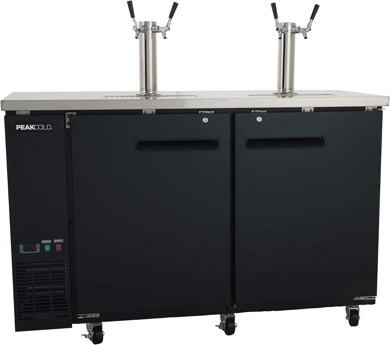 2 Door, 4 Tap Commercial Beer Dispenser - Double Tower Keg Cooler - Kegerator; 60" W