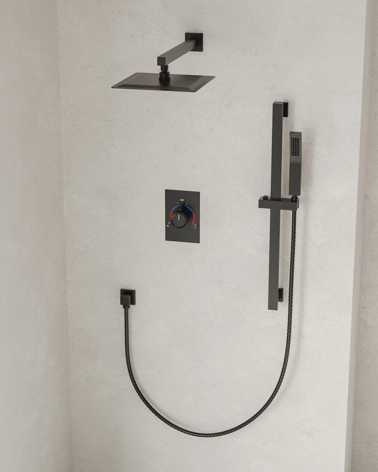 EVERSTEIN Bathroom Shower Faucet Set with Handheld, & Adjustable Slide Bar Wall Mount 10 in. Shower Head Shower System with Balanced Valve Trim Kit CEC 1.8 GPM For CA, Matte Black