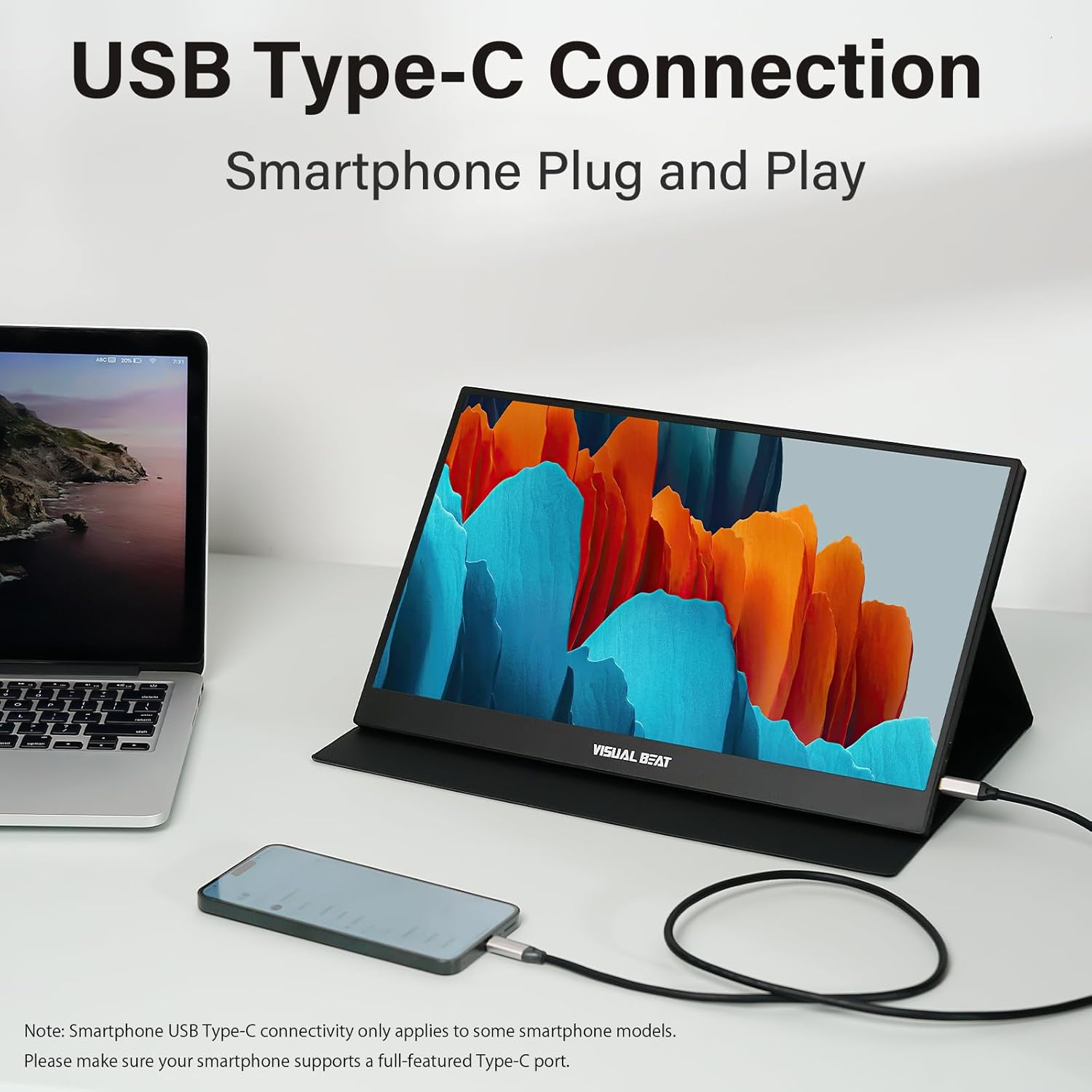 Portable Monitor 15.6inch 1080P FHD USB-C HDMI Computer Display IPS HDR VESA w/Smart Cover Dual Speakers for Laptop PC Mac Phone PS4/5 Xbox Switch
