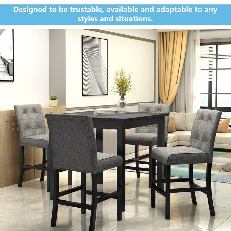 [Pre-sale]5-Piece Dining Set Wood Square Dining Room Table and Chairs Stools - Grey