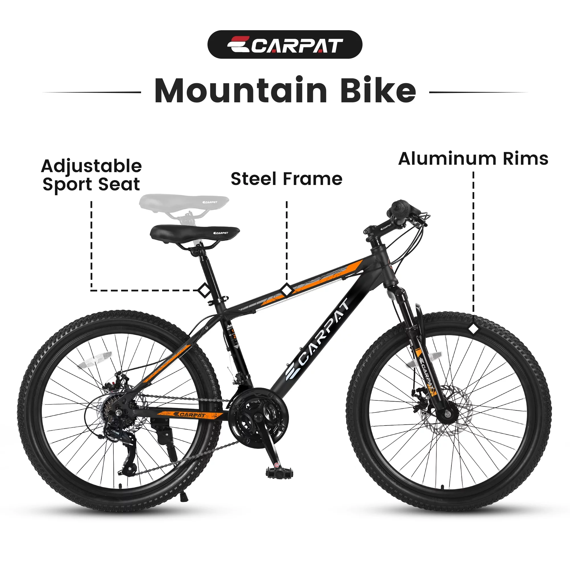 CHAMPIERRE 24 inch Boys Bike, Mountain Bike for Man and Woman, Shimano 21 Speed Bicycle for Boys and Girls,Orange