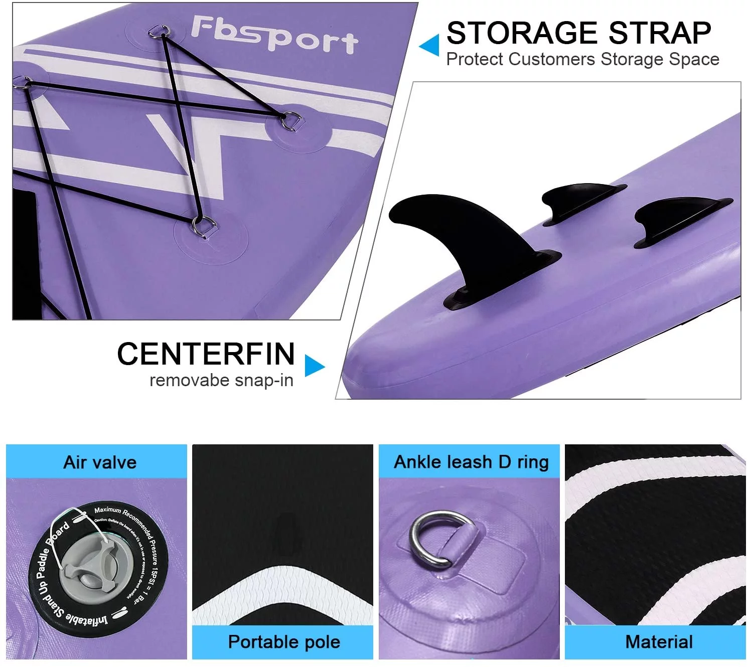 FBSPORT Inflatable Paddle Board, Stand UP Inflatable Surfboard iSUP with Pump 10.6ft Length(Purple)