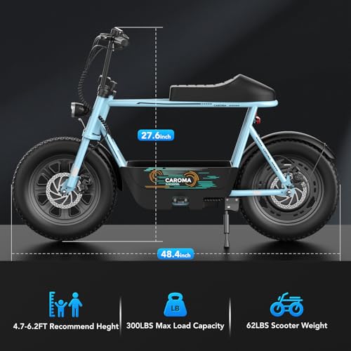 Caroma Peak 800W/1200W Electric Scooter with Seat, 16" All Terrain Fat Tire Electric Dirt Bike, Max 25/30Miles Ranges, Top Speed 20Mph, Electric Motorcycle Bicycle with Basket for Pets & Cargo