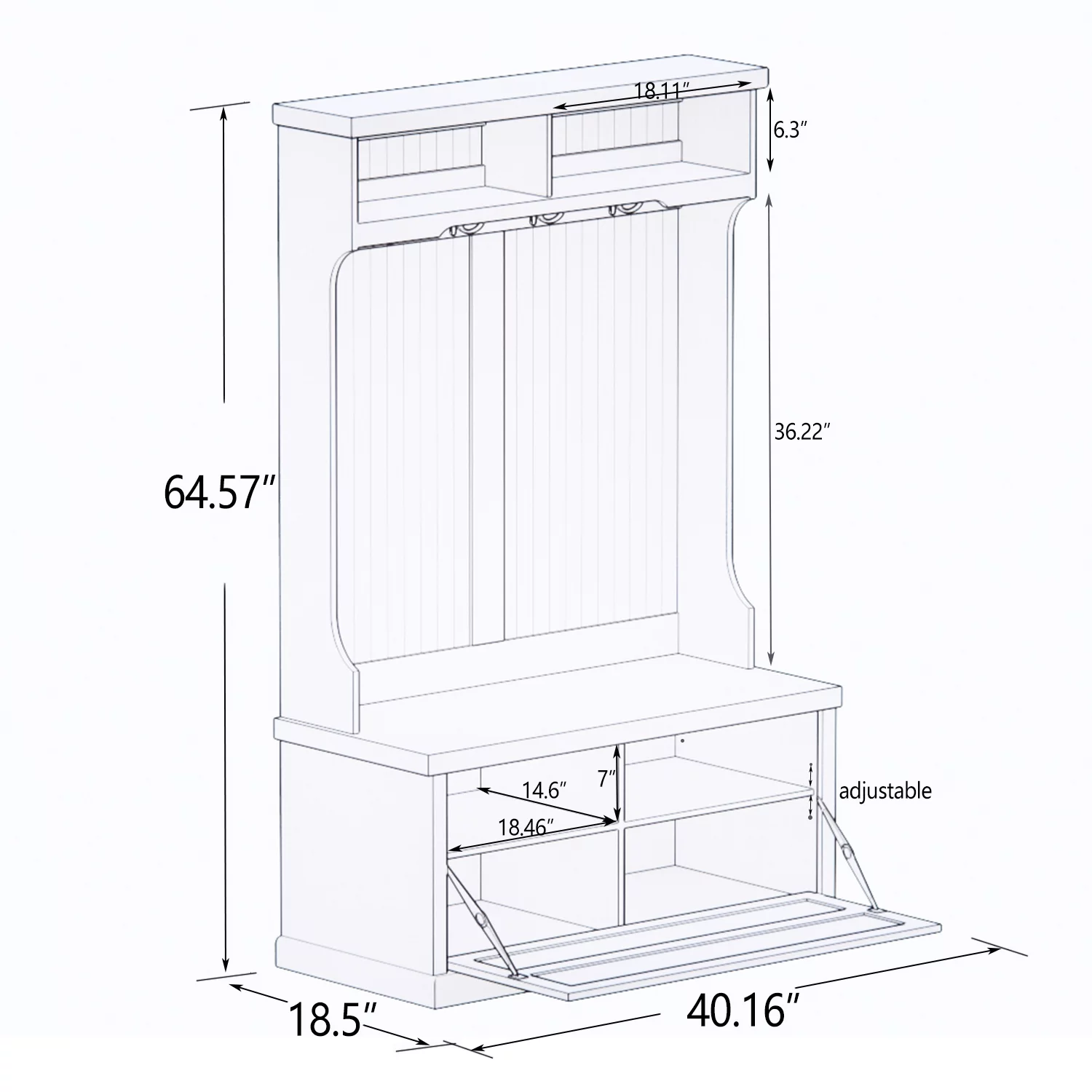 Dcenta Entryway hall tree with coat rack 4 hooks and storage bench shoe cabinet white
