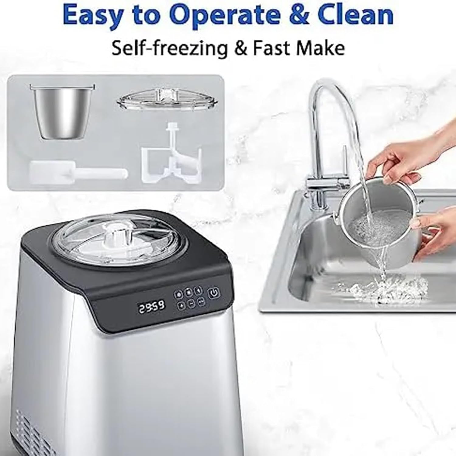 Ice Cream Maker Fully Automatic Ice Cream Maker with Built-in Compressor,Fruit Yogurt Machine Pre-freezing is No Needed,Removable Ice Cream Bowl Table Top Ice Cream Machine，Fun Kitchen Appliance