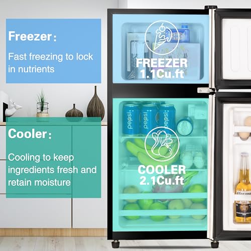 Anukis Compact Refrigerator 3.5 Cu Ft 2 Door Mini Fridge with Freezer For Apartment, Dorm, Office, Family, Basement, Garage