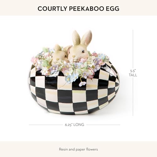 MACKENZIE-CHILDS Peekaboo Egg, Cute Easter Bunny Decor, Spring and Easter Egg Decor, Black-and-White Courtly Check