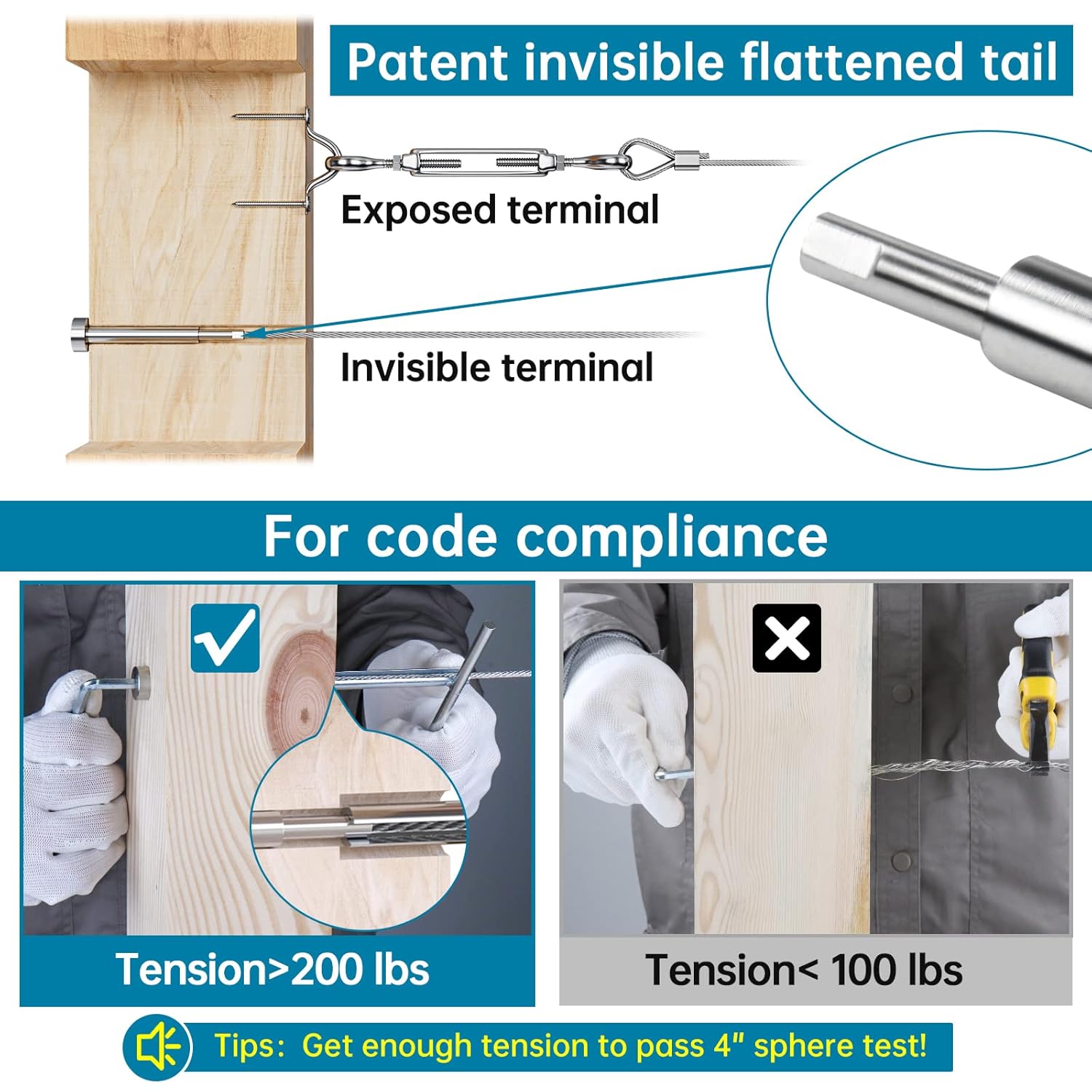 Muzata 20Pair Invisible Cable Railing kit 1/8" Swage Tensioner and Terminal Hidden T316 Stainless Steel for 2"x2" and 4"x4" Wood Metal Post Deck Stairs WoodHidden System CR26, CV1 CV2
