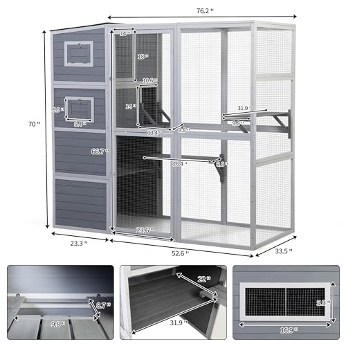COZIWOW Large Wood Cat Catio, Outdoor Enclosure with Weatherproof Roof, 2 Resting Rooms, 2 Platforms, 4-Tier Cat Playpen, Orange