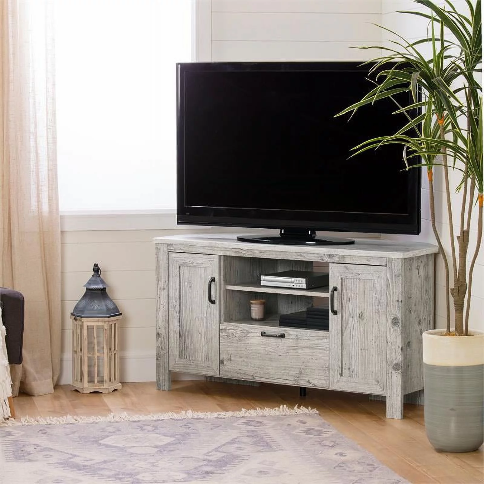 Pemberly Row Farmhouse Wood TV Stand for TVs up to 48" in Gray
