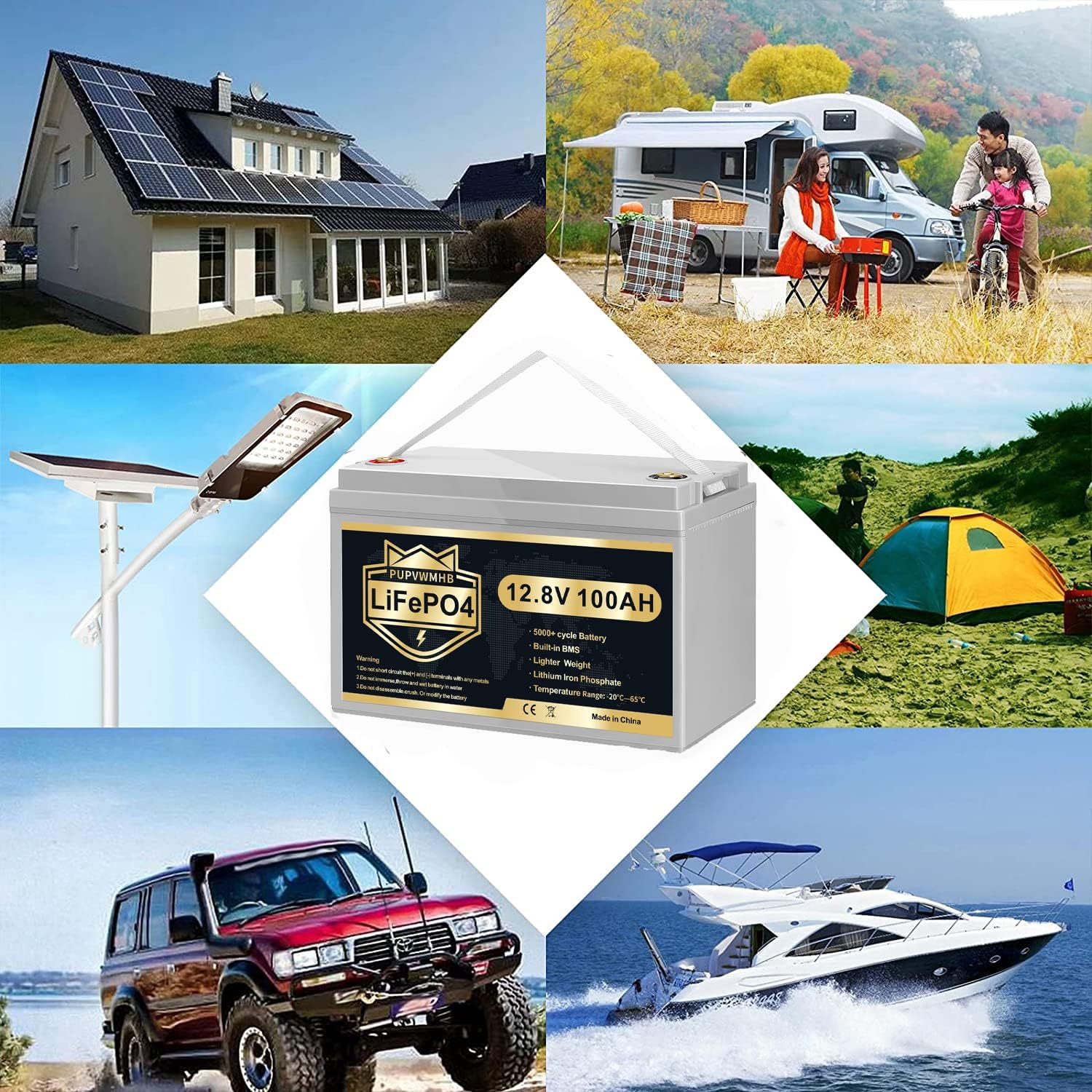 12V 100Ah Bluetooth LiFePO4 Battery, 100Ah Lithium Battery with 100A BMS, 12V Lithium Batteries 15000+ Cycles at 100% DOD, Perfect for RV, Camping, Solar Panel System, Marine, Trolling Motor