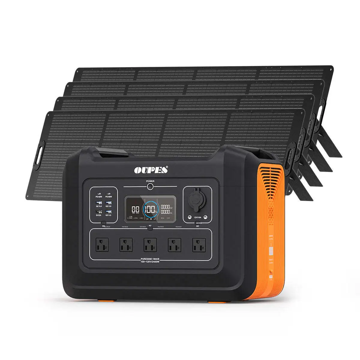 OUPES 2400W Solar Generator with 4*240W Panels Included, 2232Wh Portable Power Station with 5x 2400W AC Outlets for Outdoors Camping RV High-Power Appliances Emergency