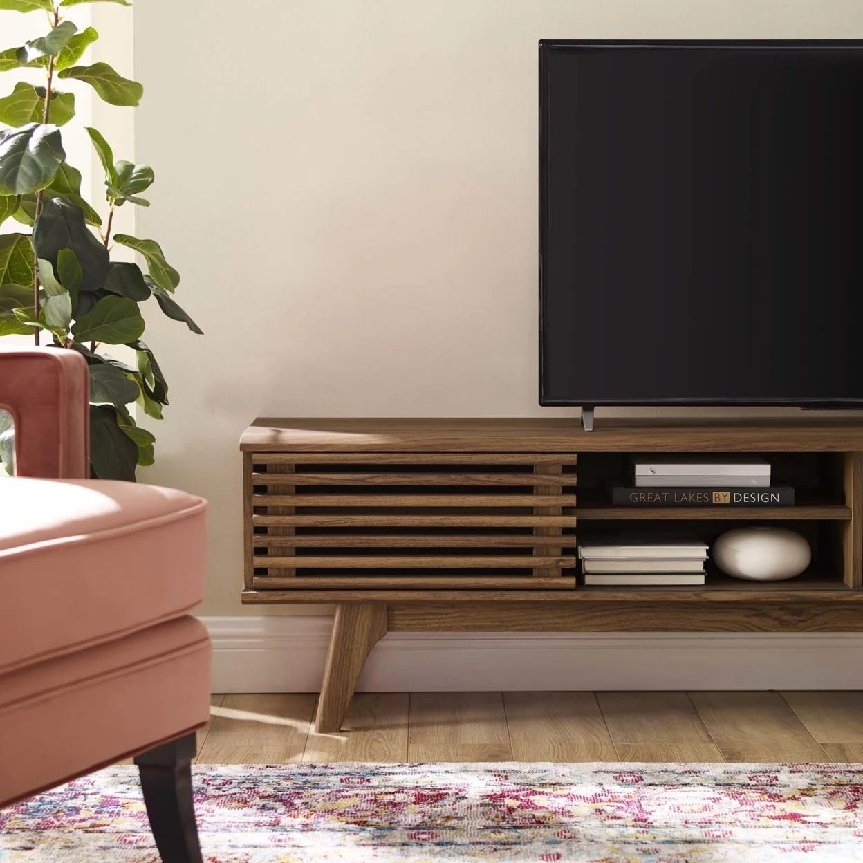 Modway Render 70" Entertainment Center TV Stand in Walnut Walnut