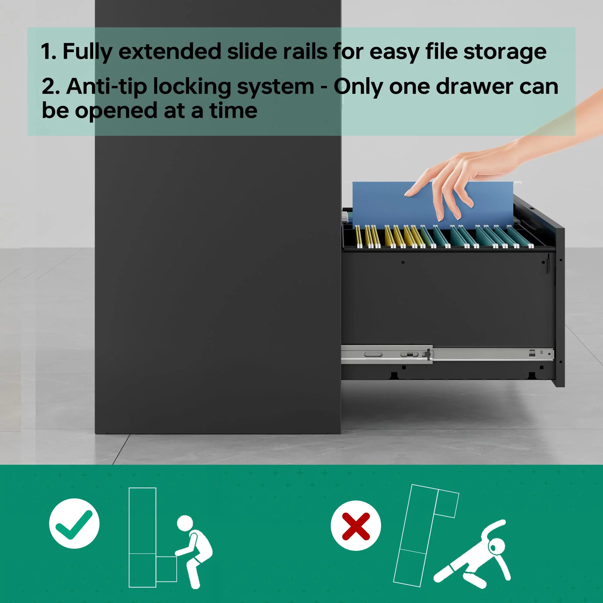 Fesbos 5 Drawer File Cabinet with Lock,Metal Lateral Filing Cabinets for Home Office Hanging Files Letter/Legal/F4/A4 Size(Black-Requires Installation)