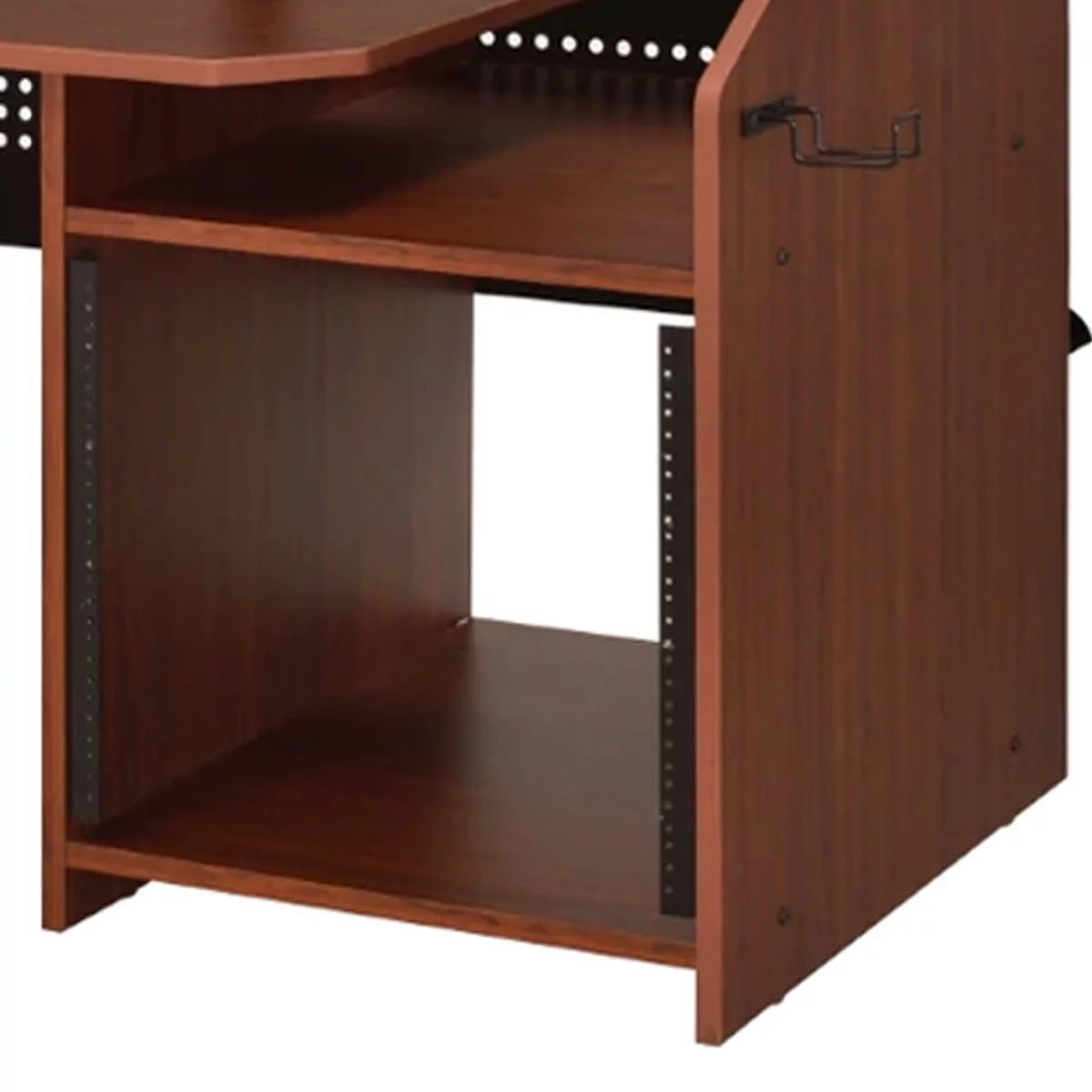 71 Inch Wood Music Desk Studio Workstation, 3 Shelves, Cherry Brown- Saltoro Sherpi