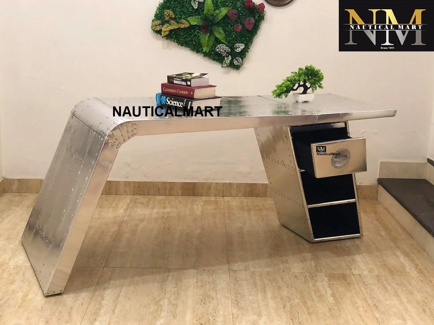 NauticalMart Aviator Wing Desk Aluminium Table Aviator Home Office Furniture (Right, 70 Inches)