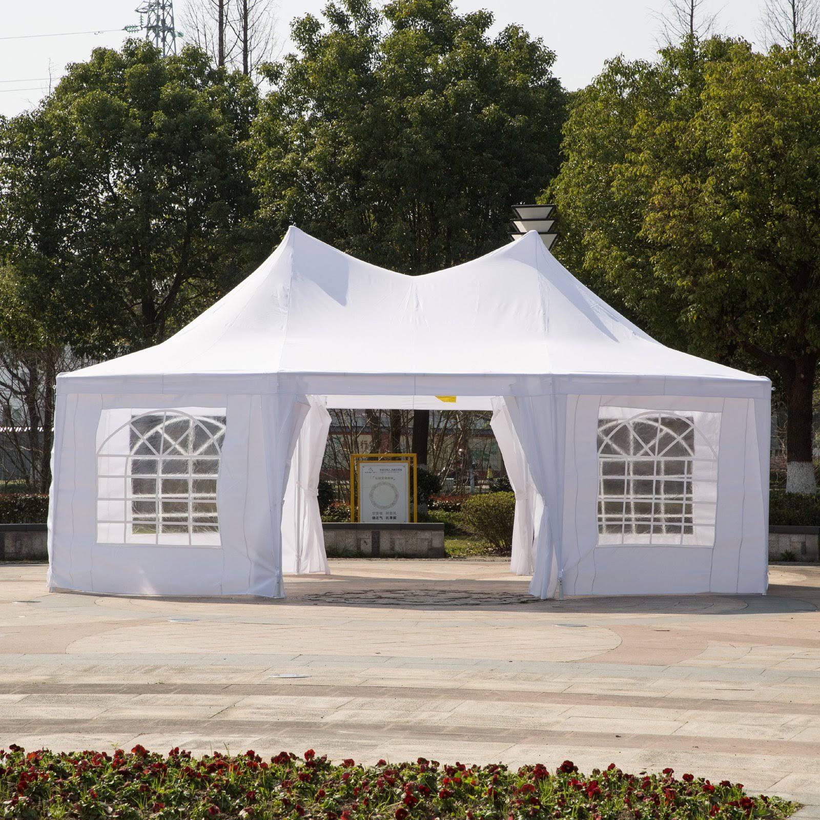 Outsunny 22 x 16 Large Octagon 8-Wall Party Canopy Gazebo Tent - White