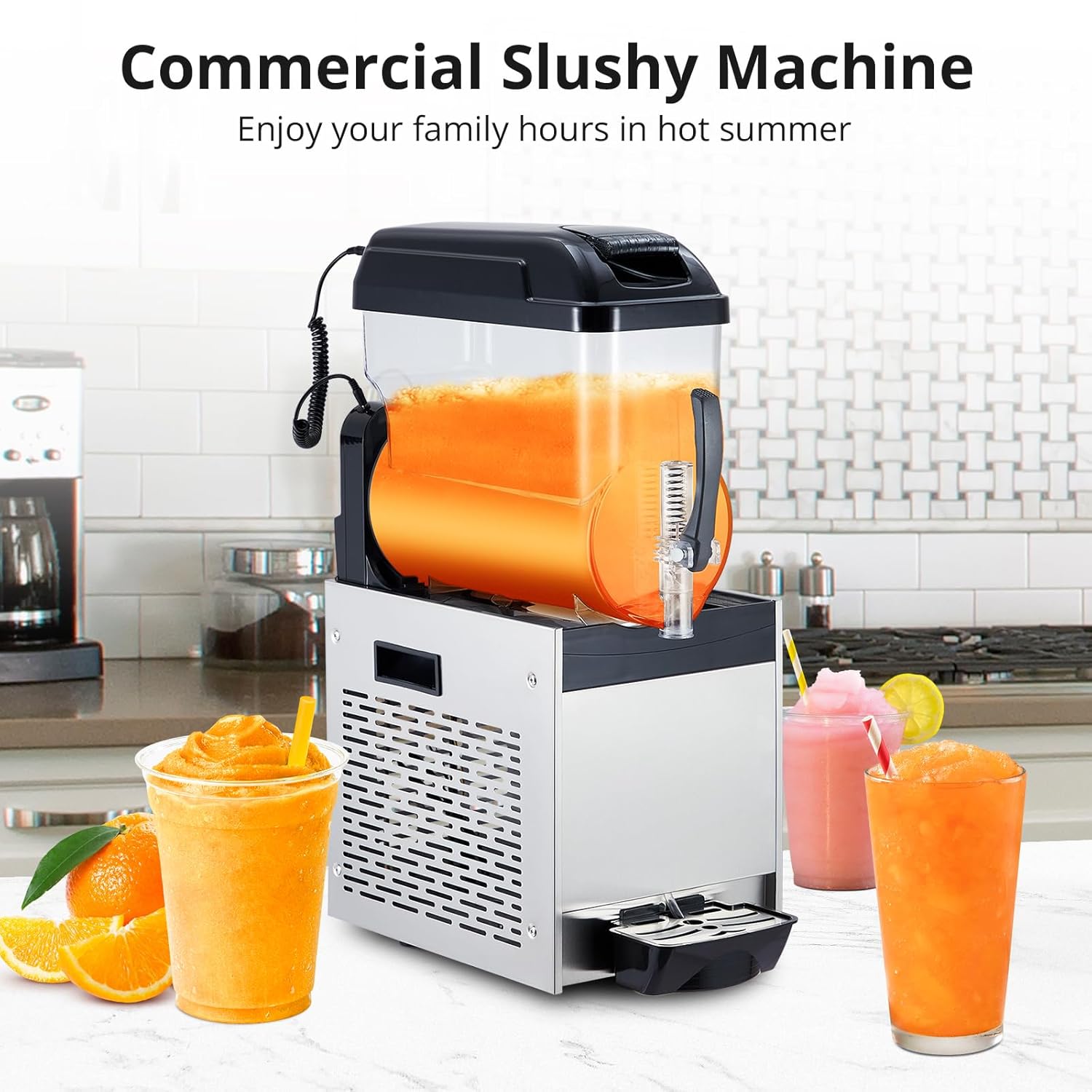 Commercial Slushy Machine, 12L/3.2 Gal Frozen Drink Margarita Machine Smoothie, Self-Cleaning500W Stainless Steel Slushy Machine for Snow Melts, Cocktails, Homes, Coffee Shops, Restaurants