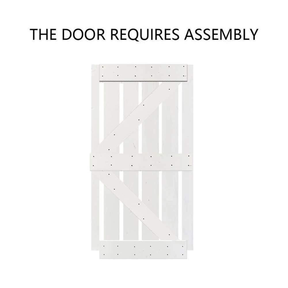 CALHOME K Series 36 in. x 84 in. White Knotty Pine Wood Interior Sliding Barn Door with Hardware Kit
