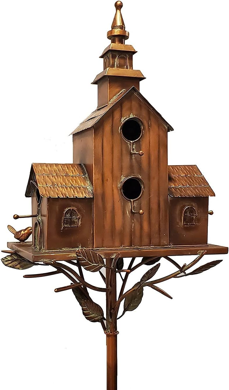 Zaer Ltd. Large Copper Colored Multi-Birdhouse Stakes, Room for 4 Bird Families in Each (Castle Home)