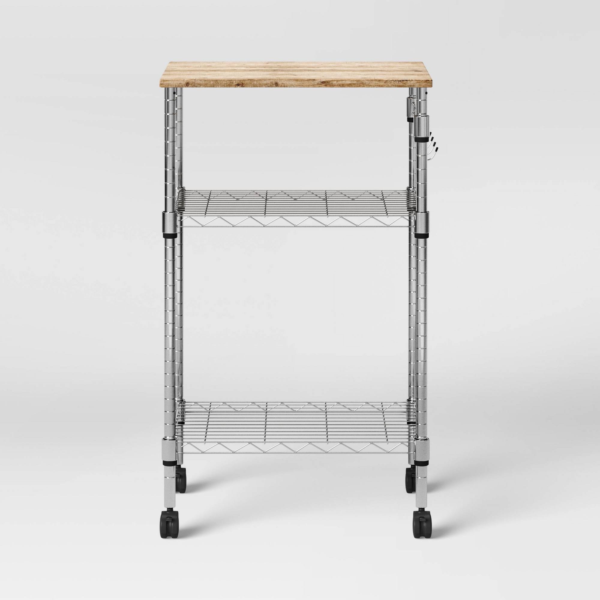 Microwave Cart with Wood Block Top Metal/chrome - Room Essentials
