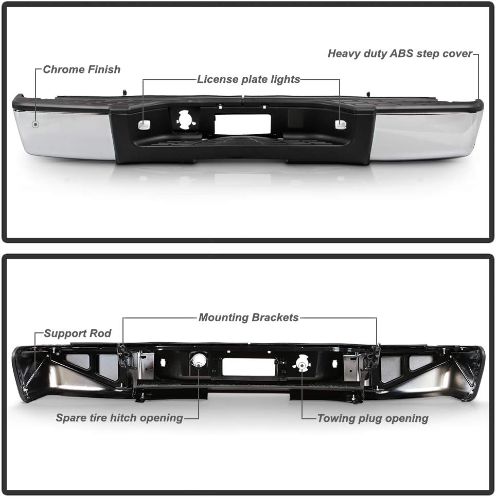 ACANII - For 2007-2013 Chevy silverado/GMC Sierrsa 1500 Chrome Steel Complete Rear Step Bumper w/o Sensor Holes Assembly