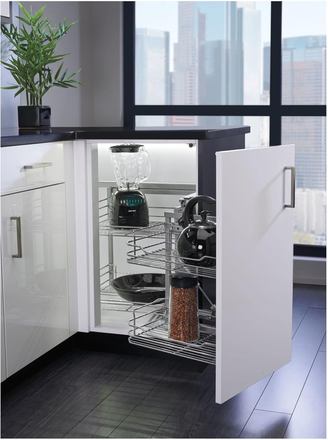 Rev-A-Shelf Sliding 4-Shelf Blind Corner Cabinet Organizer, Standard, Chrome