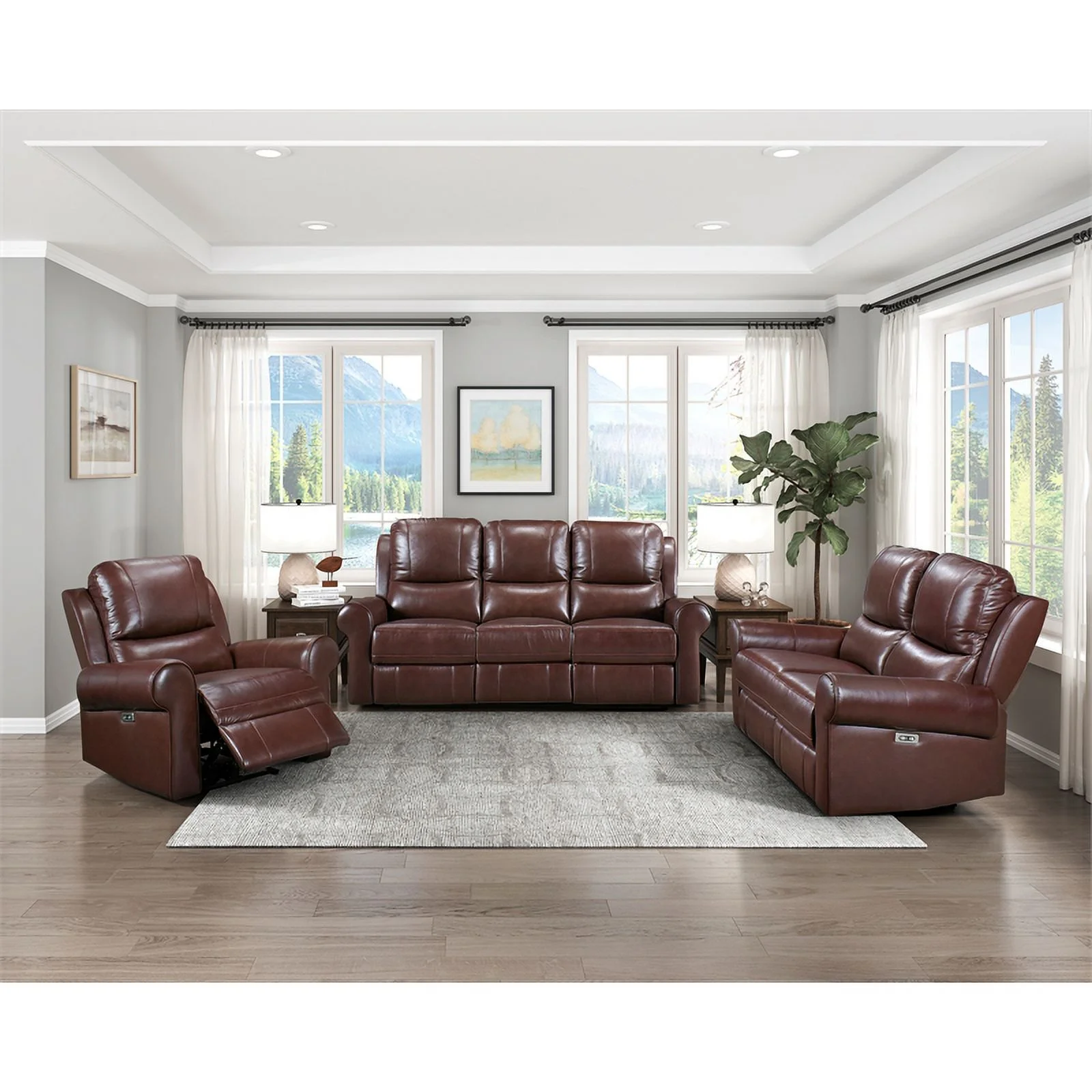 Lexicon McCall Leather Match Power Double Reclining Love Seat in Brown