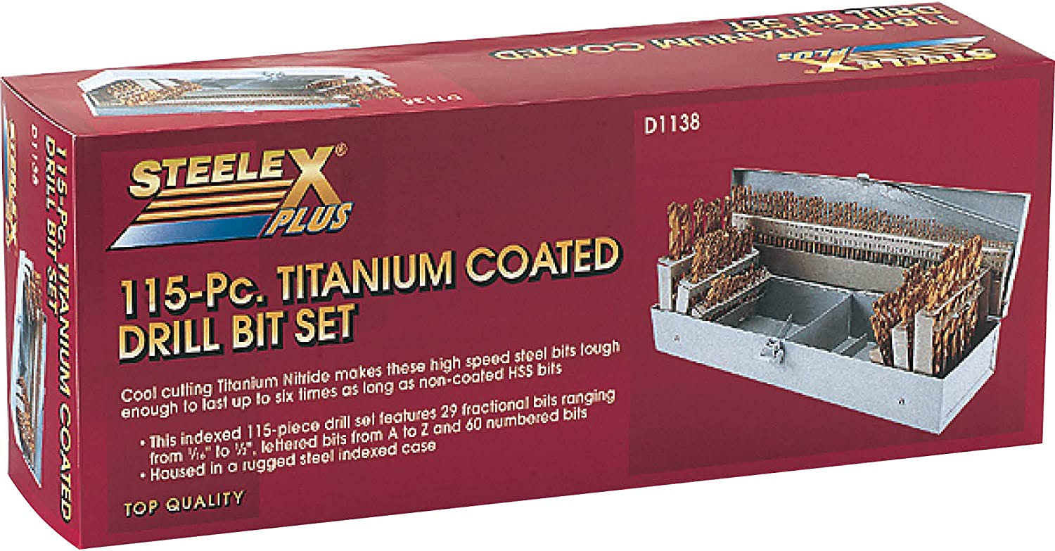 Steelex Grizzly D1138 Tin Coated Drill Bit Set 115-Piece