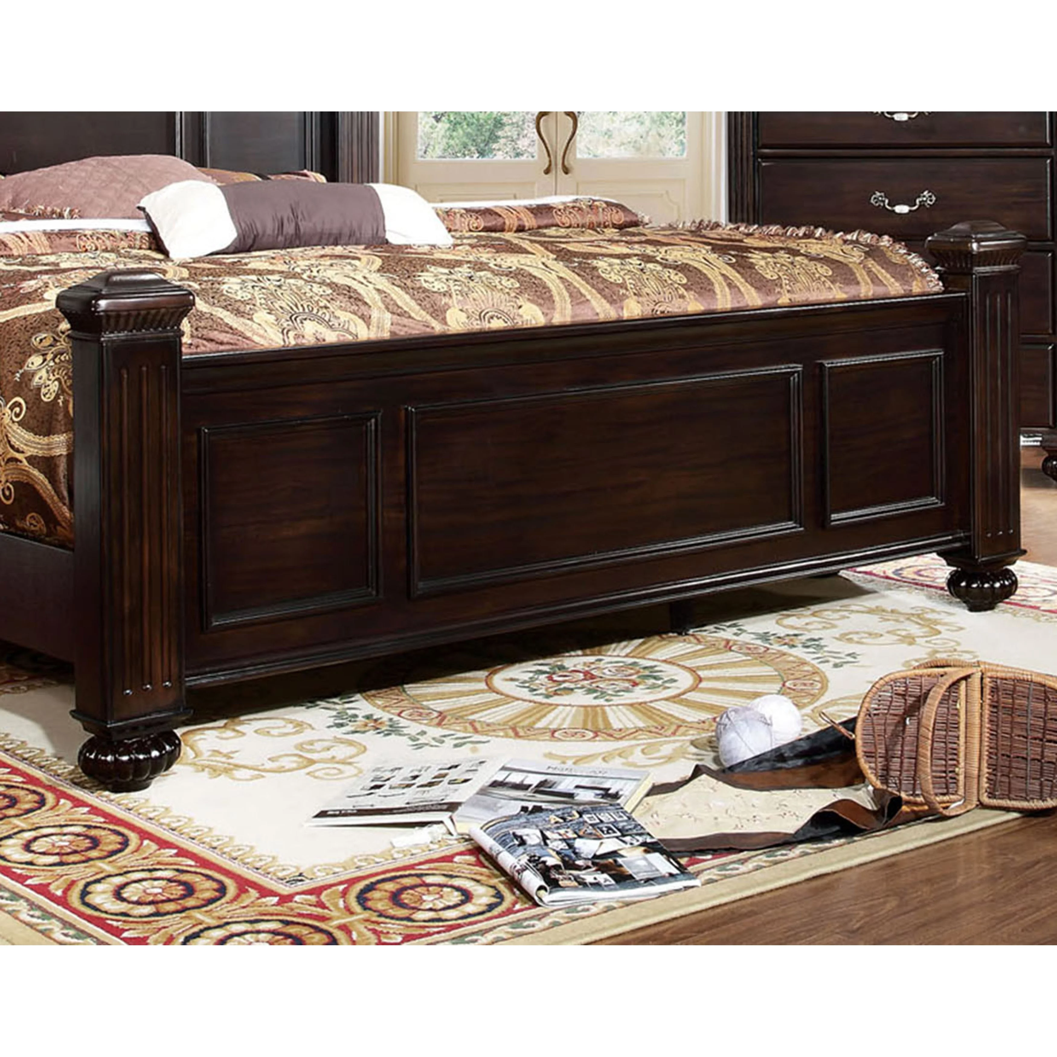 Furniture of America  Vame Traditional Solid Wood Four Poster Bed Dark Walnut King Traditional, Rustic