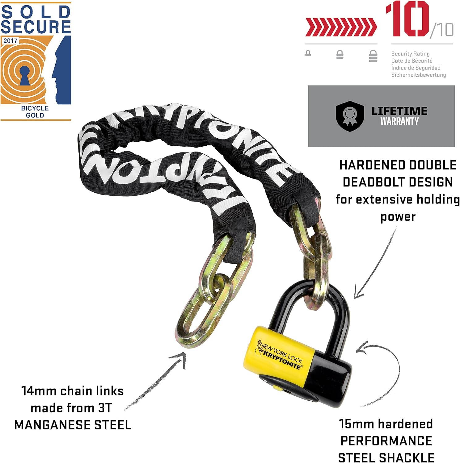 Kryptonite New York FAHGETTABOUDIT 1410 14mm Chain & New York Lock 15mm Disc Lock