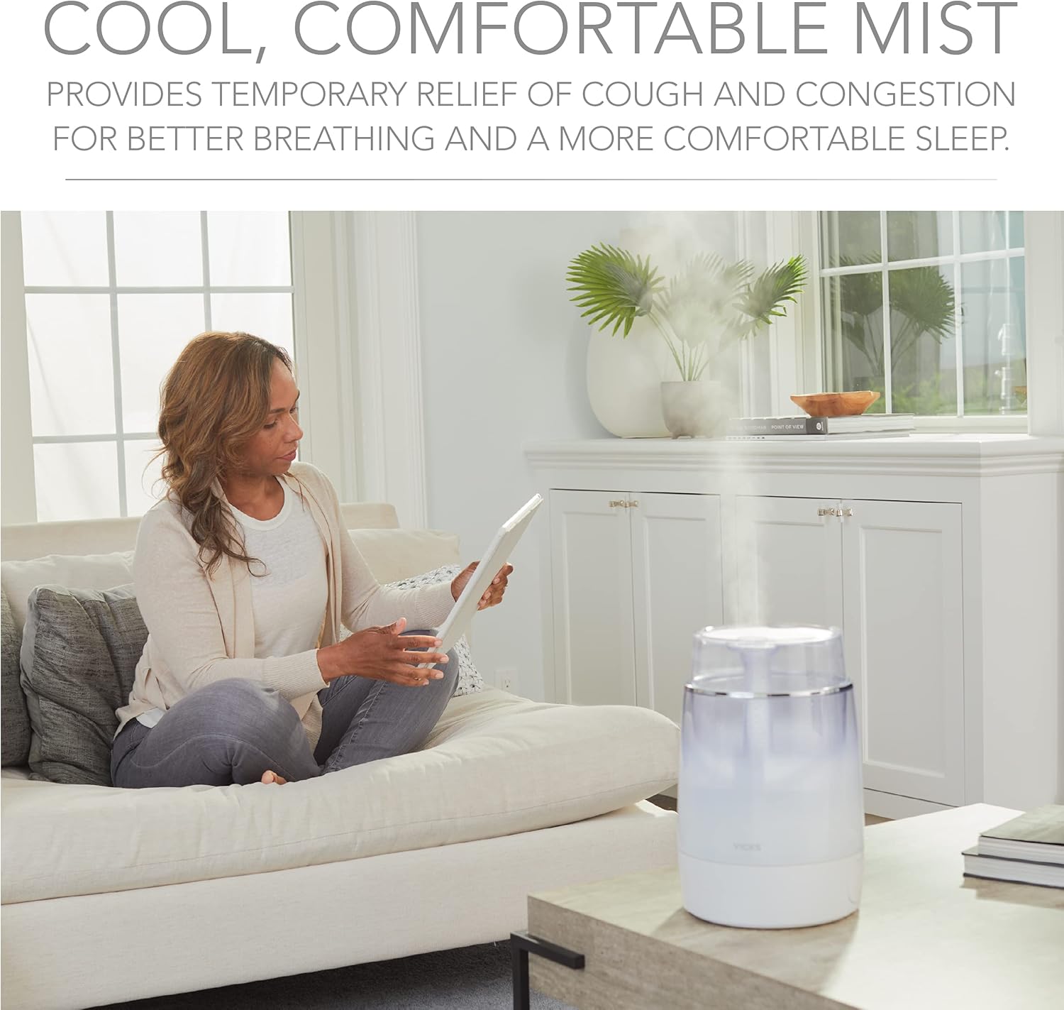 Vicks Embrace Cool Mist Top Fill Humidifier (VUL900), White – Cool Mist Humidifier Top Fill for Bedroom or Office