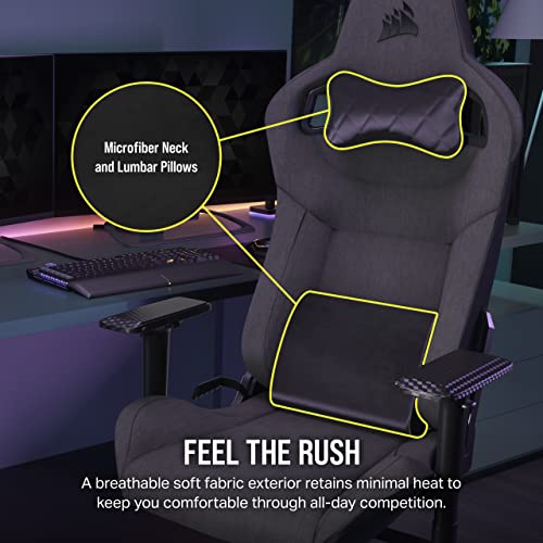 Corsair T3 Rush Fabric Gaming Chair (2023) – Racing-Inspired Design – Soft Fabric Exterior – Padded Neck Cushion – Memory Foam Lumbar Support – Adjustable Seat Height – Charcoal