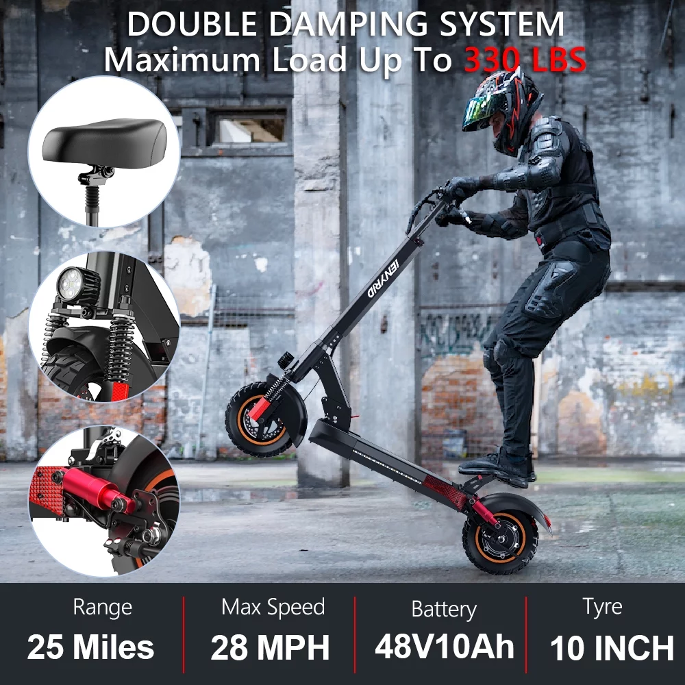 Electric Scooter 28 mph & 25 Miles 700W Kick Scooter, 10" Tires Folding E Scooter Triple Suspension with Seat, Gift for Adult Teens Kids Commuter
