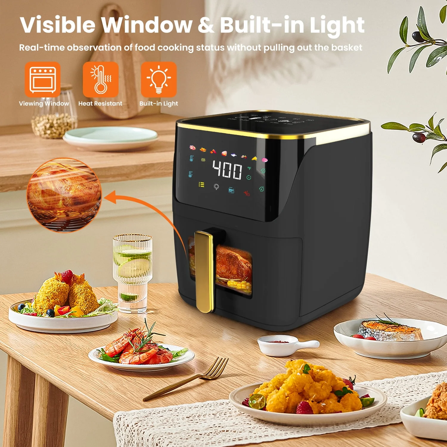 Newest Air Fryer Large 8.5 QT, White, 8 in 1 Touch Screen, Visible Window, 1750W