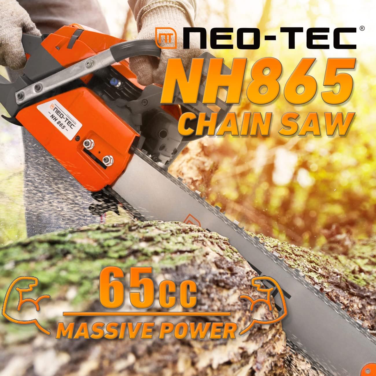 NEO-TEC NH865 65cc Gas Chainsaw for G365 With 24 Inch Solid Guide Bar Power Chain Saw, 3.4KW Gasoline Chainsaws for Trees and Wood Cutting, All Parts Compatible with Husqvarna 365 Milling