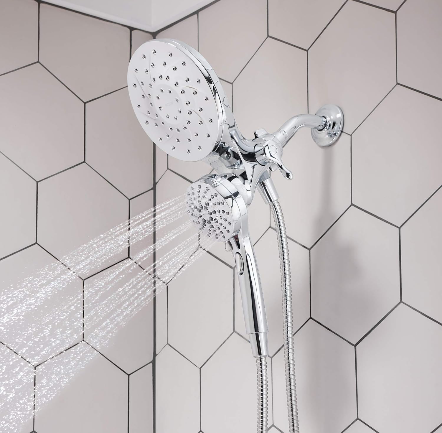 Moen 26009 Engage Magnetix 2.5 GPM Handheld/Rain Shower Head, Chrome & 26100EP Engage Magnetix 3.5-Inch Six-Function Handheld Showerhead with Eco-Performance Magnetic Docking System, Chrome