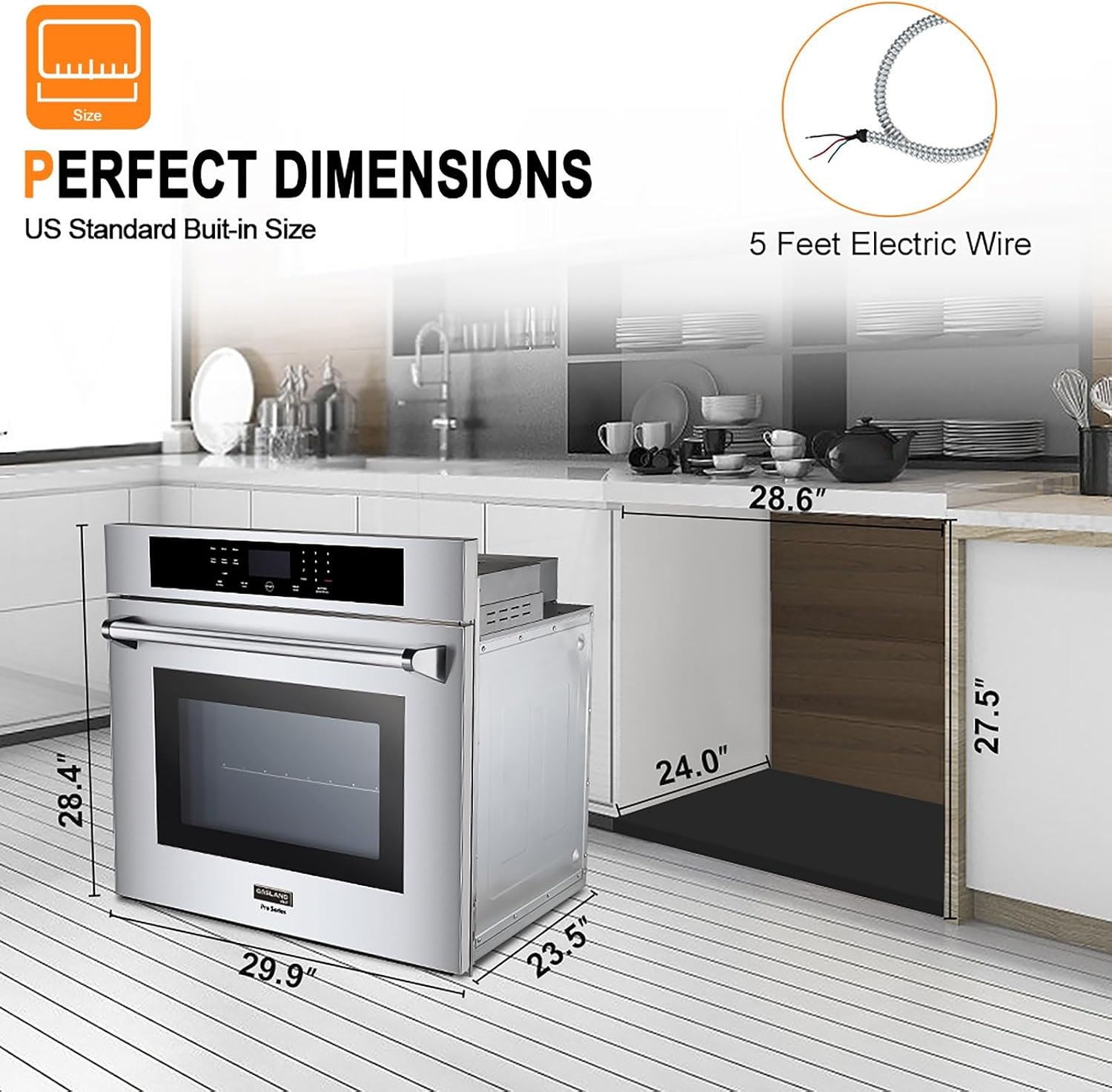 Gasland Gas Cooktop 30 Inch 5 Burners Stainless Steel+30 inch Electric Wall Oven 8 Cooking Function
