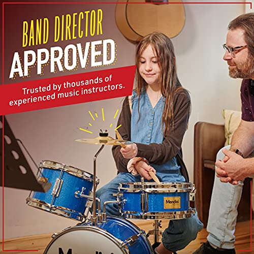 Mendini By Cecilio Kids Drum Set, 3 Piece Junior Drum Set for Beginners with Bass Tom Snare Drum, 16 inch Drum Kit with Snare, Cymbal, Drumsticks, Adjustable Seat (Metallic Red)