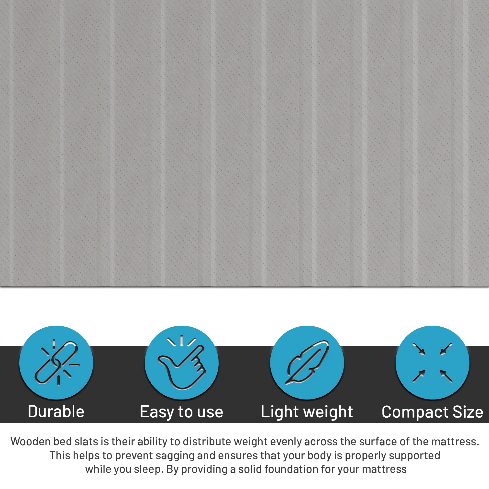 Continental Sleep, 0.75” horizontal Mattress Support Wood Slats with Cover, Queen, Gray