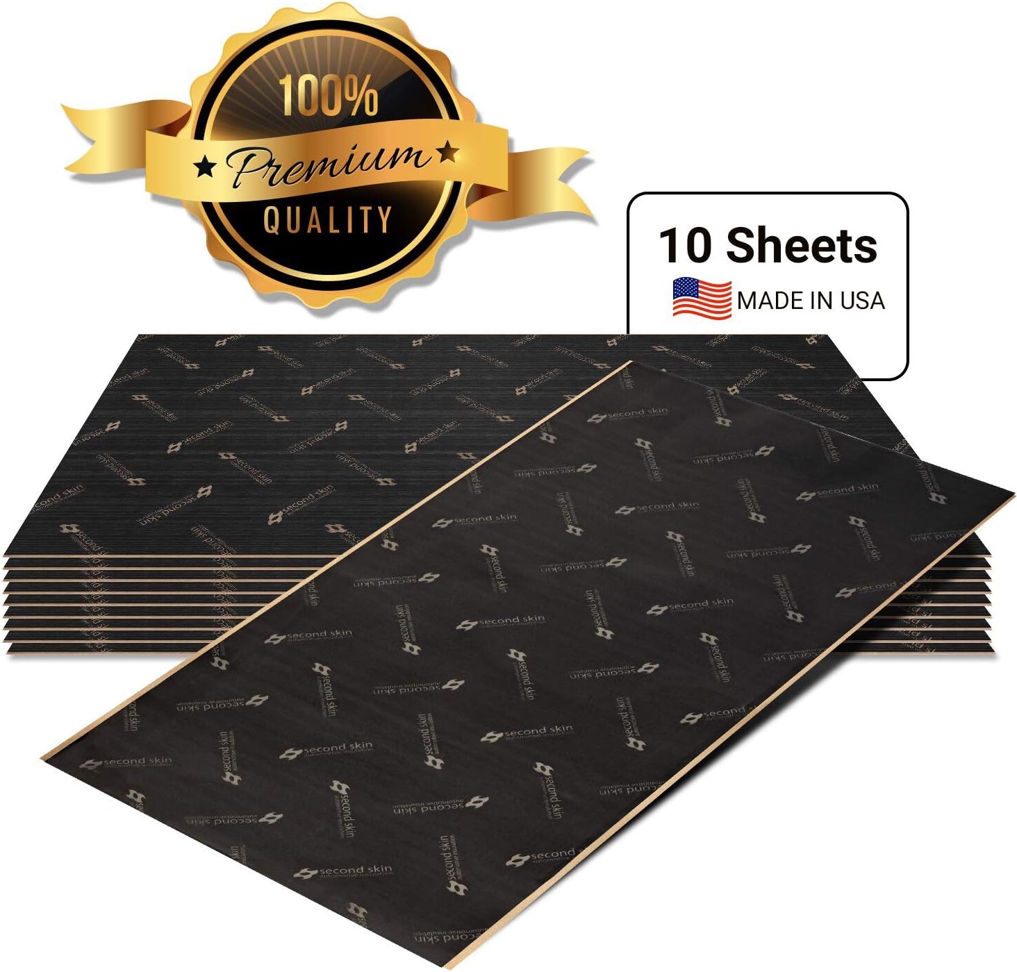Second Skin Damplifier Premium Car Sound Deadening Material (1mm) &ndash; Butyl Rubber Auto Sound Deadener Mat (10 Sq Ft, 5 Sheets) &ndash; Made in The USA