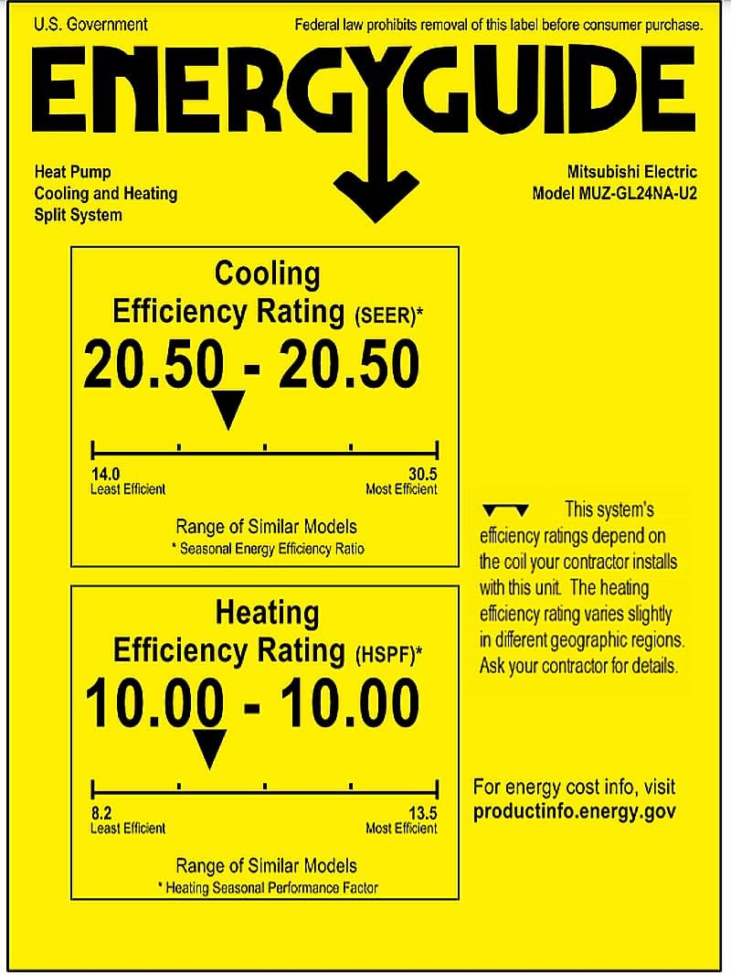 Mitsubishi 24,000 BTU 2 TON Cool & Heat Wall Mounted Ductless Mini Split System SEER 20.5 Energy Efficient Heat Pump System