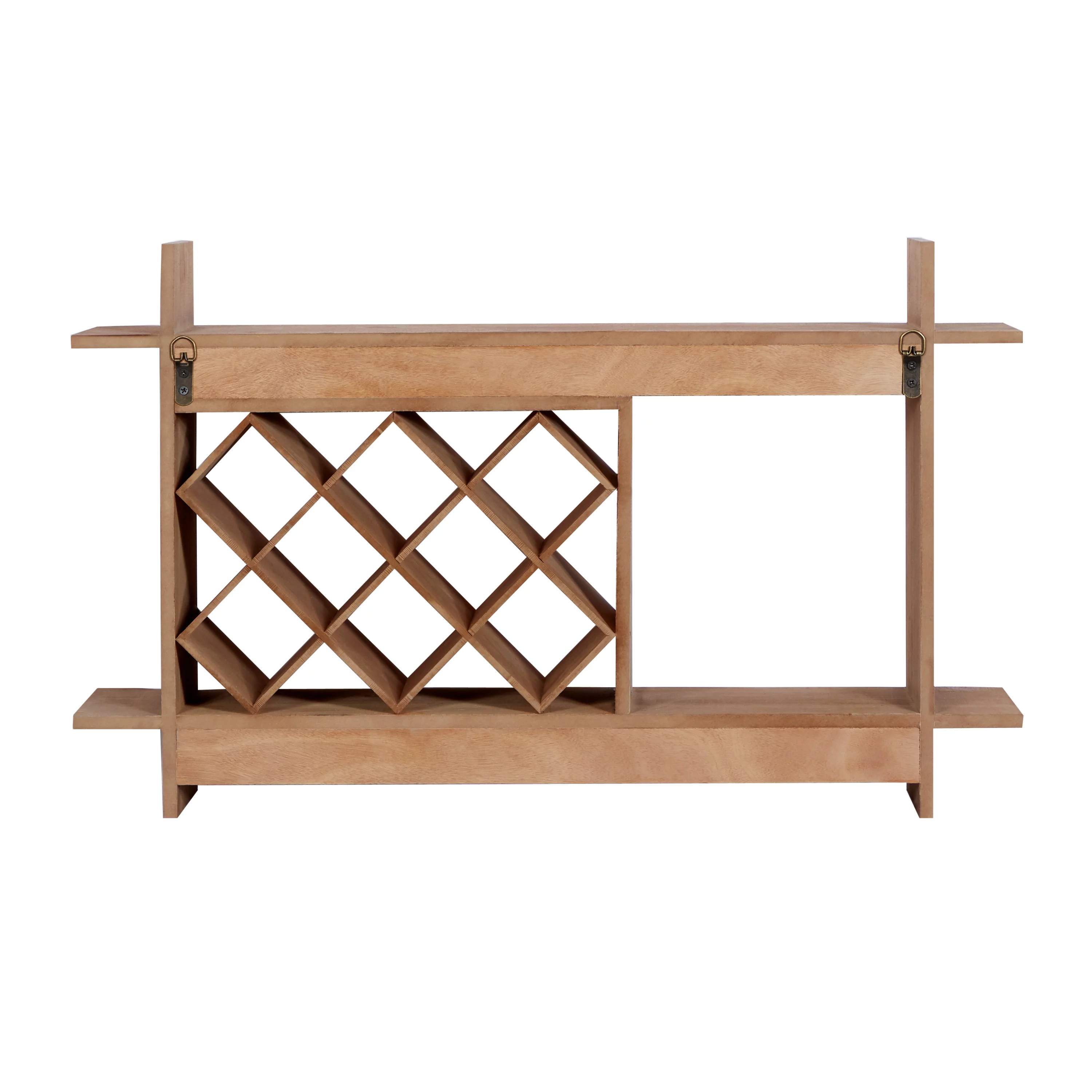 DecMode 34" x 20" Brown Wood Geometric 8 Bottles Wall Wine Rack with 6 Glass Holder Slots, 1-Piece