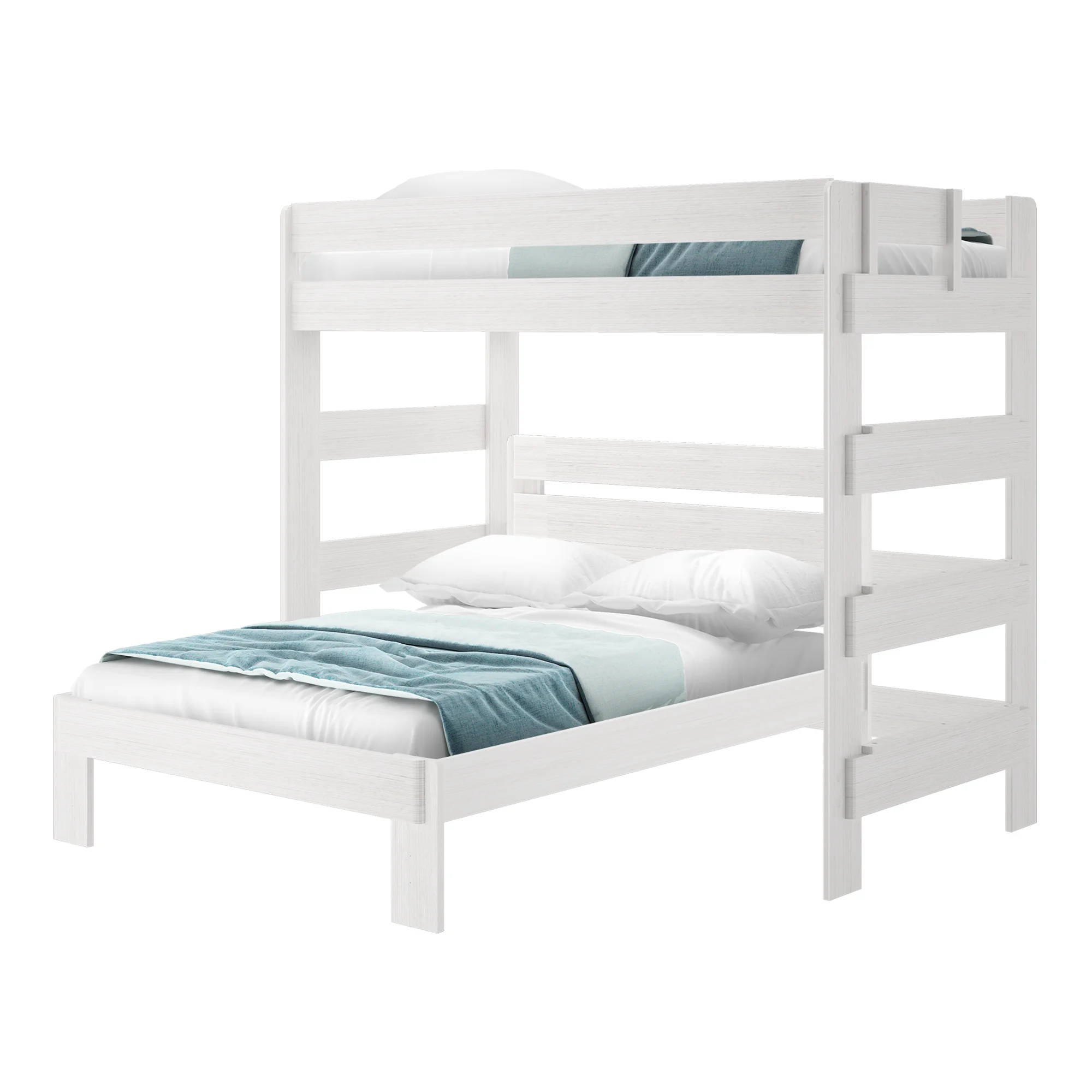 Plank+Beam Solid Wood Twin over Full L-Shaped Bunk Bed for Adults, White Wash