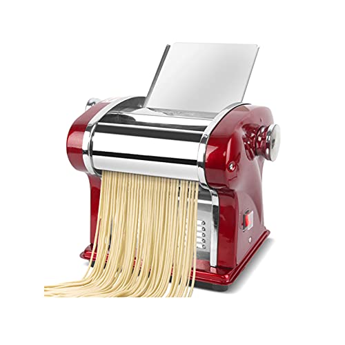 Electric Household Pasta Maker Automatic Noodle Maker Machine Dough Pressing Spaghetti Roller 2-in-1 Dual Knife No Disassembled Stainless Steel for Home Commercial Use